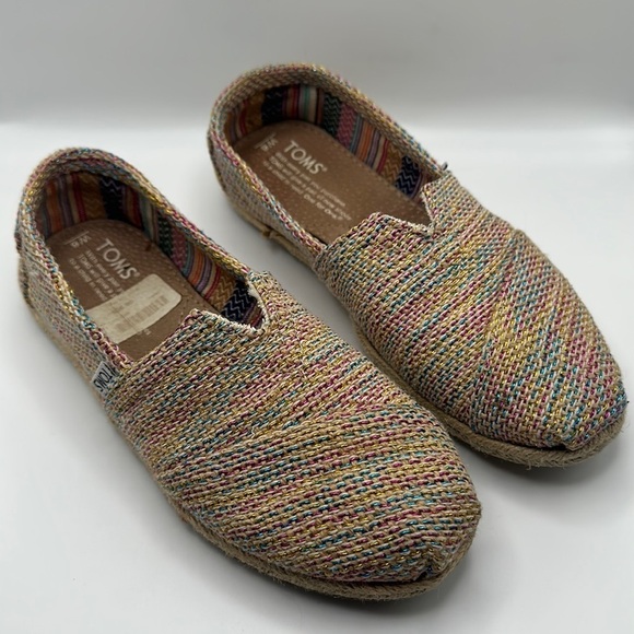 Toms Women’s Multicolored Burlap Canvas Espadrilles Flat Shoes Sz 6 - Picture 1 of 8